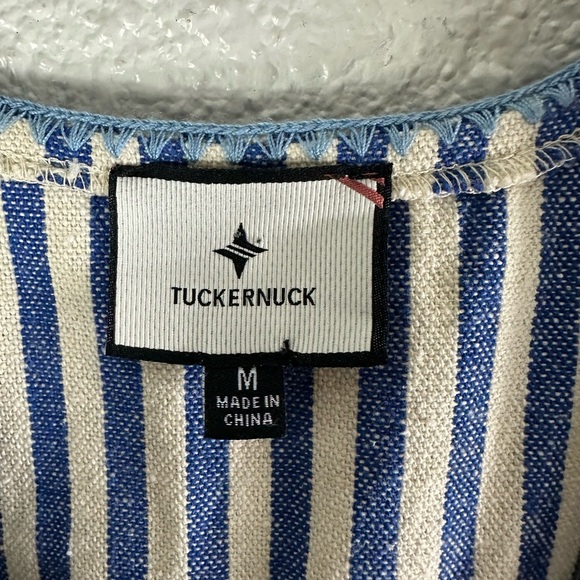 Tuckernuck Blue Stripe Mini Sullivan Embroidered Canvas Caftan Dress Size Medium - Picture 4 of 6